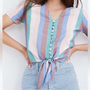 Madewell Novel Tie-Front Button Top in Flagstaff Stripe  Multicolor Preppy